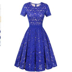 Floral Lace Cocktail Swing Dress - EUC